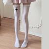 Anime JK Mädchen Kreuz Print Strümpfe Damen Seiden Leggings Strumpfhosen Socken Cosplay Kostüm Über Knie Oberschenkel Hoch Lange Socken