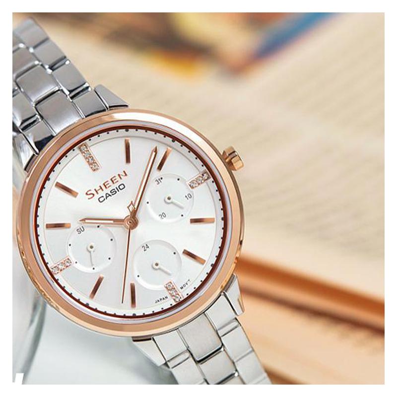 Casio SHEEN Series Waterproof Business Quartz Movement Stainless Steel Strap Japanese and Korean Watch Women's Watch White Dial SHE-3510SG-7AUPRD