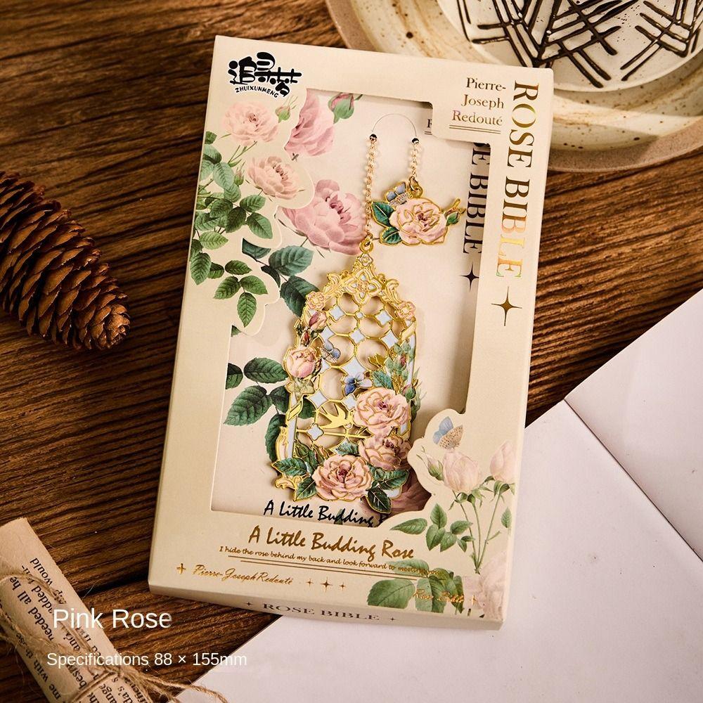 Pendant Hollow Bookmark Chinese style Floral Painting Bookmark Retro Metal Bookmark Student