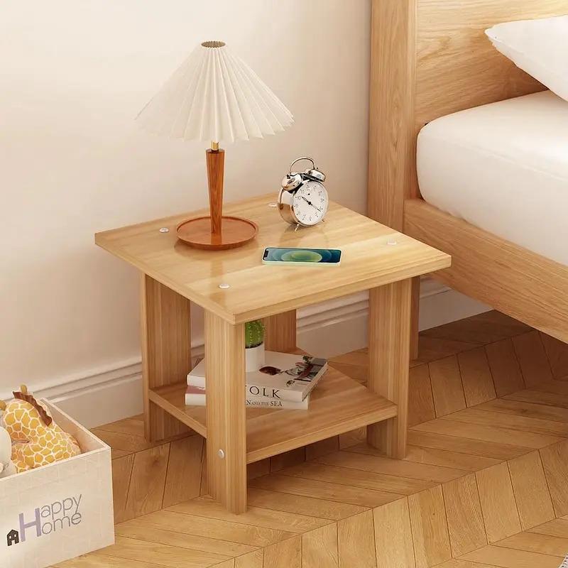 Simple Bedside Table Solid Wood Nightstands Double-Layer Night Table Living Room Sofa Side Table Modern Home Bedroom Furniture