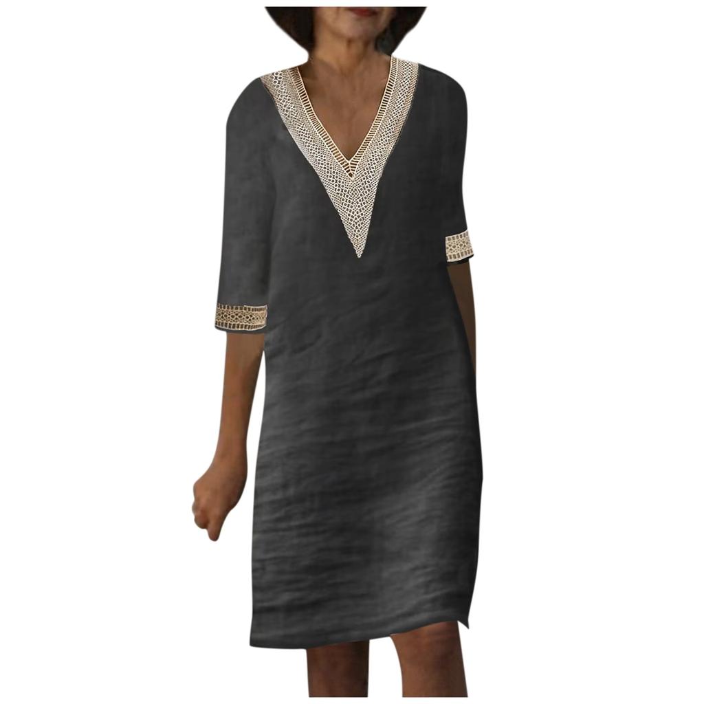Ladies Lace Stitching V Neck Embroidered Embroidered Lace Tank Dress Summer Dress