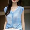 Damenwolle ärmellose Strickjacke Qinghe Kaschmir 50% Seide 50% Wolle Frühling und Sommer Wolle Kurzarm ärmellose Weste weich und bequem