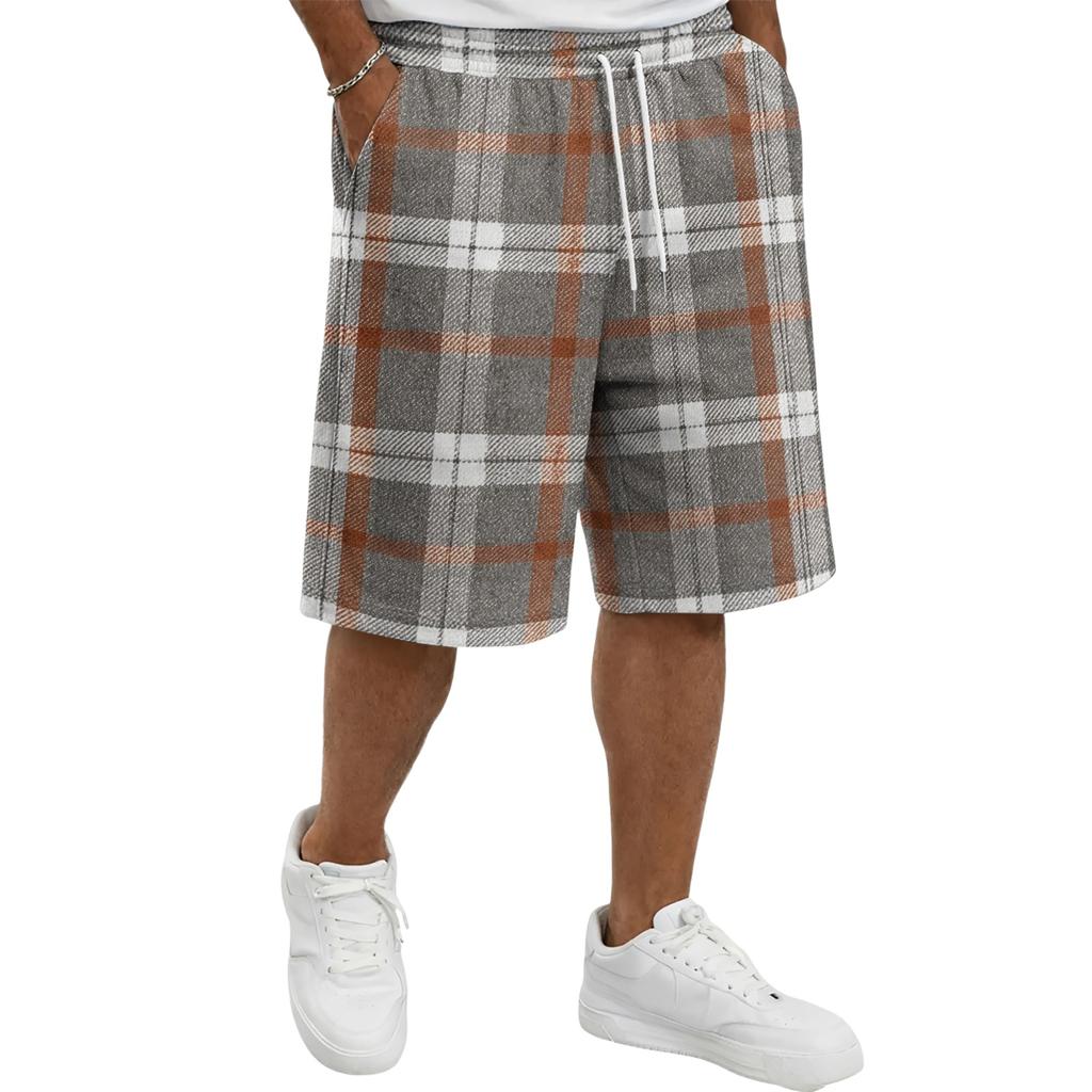 Men's Casual Plaid Drawstring Shorts Lightweight Comfortable Fit Relaxed Style Suitable for Everyday Wear