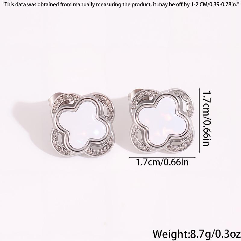 Изысканные двуслойные серьги-гвоздики с четырехлистником из ракушки и титановой стали - Невыцветающие женские украшения