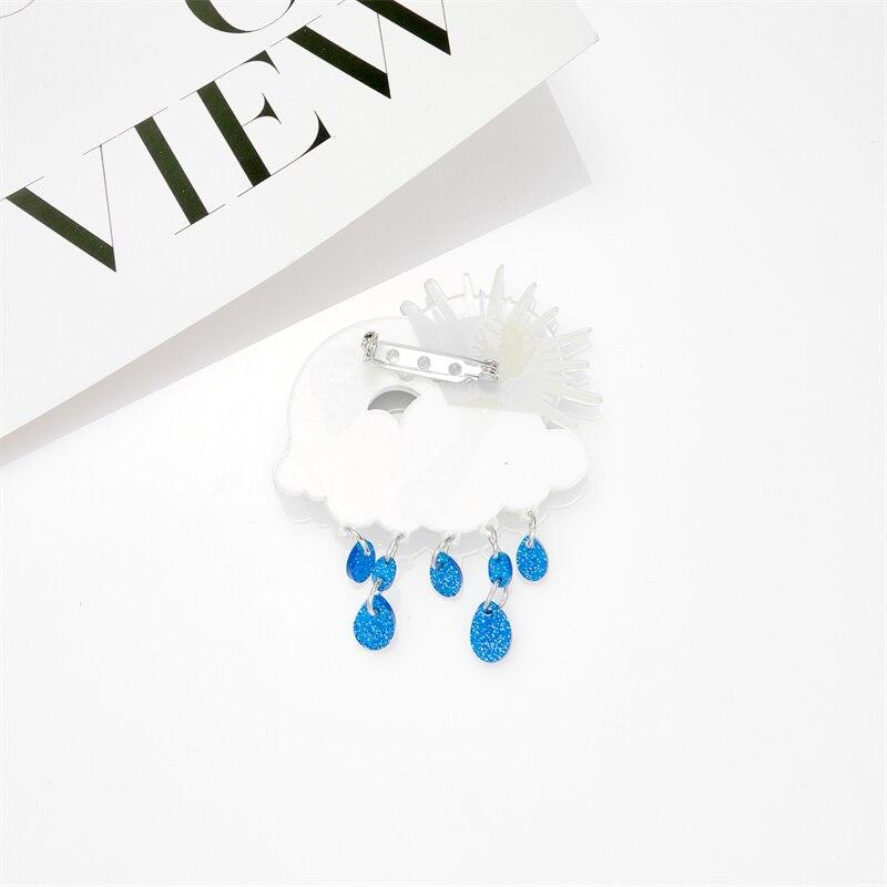 Blucome 2023 New Fashion Acrylic Rainbow White Cloud Pendant Brooch Ladies Exaggerated Cartoon Cute Badge Lapel Brooch Jewelry