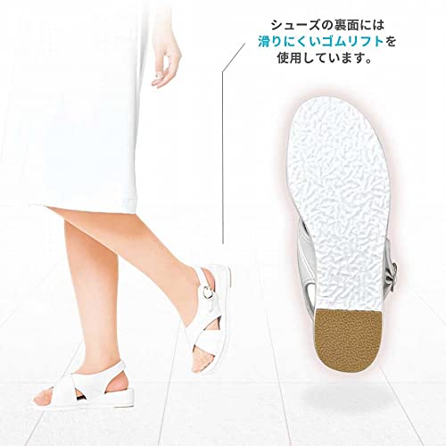 Anfamie Nurse Sandals, Cross, Lightweight, Comfortable, Suitable for Nursing and Office Use, Cushioned Insole, Size L, 23.5-24.0cm, 2E, Black