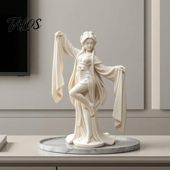 Fine Water Sleeve Dancer 3D Printed Ancient Chinese Ornament, Elegant Flowing Figurine, Artistic Tea Room Accents Traditional Oriental Aesthetic