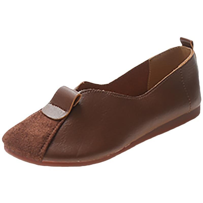 2025 Spring New Casual Flat Single Shoes Soft Leather Doudou Shoes One Pedal Retro Style Lazy Shoes Middle-aged and Elderly Shoes