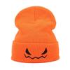 Halloween Pumpkin Demon Embroidered Orange Knit Beanie Unisex Fun Novelty Hat