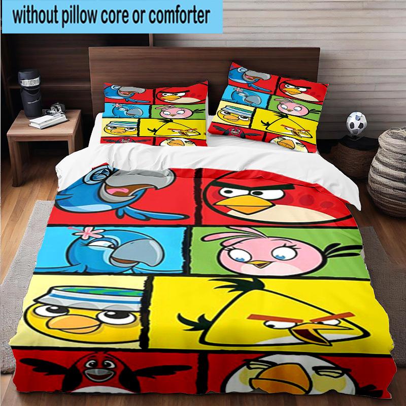 3PCS Red Birds Characters Collage 3pcs Bedding,Including 3PCS Duvet Cover And 2pcs Pillowcases Perfect for Christmas,Ideal for Bedroom, Dormitory