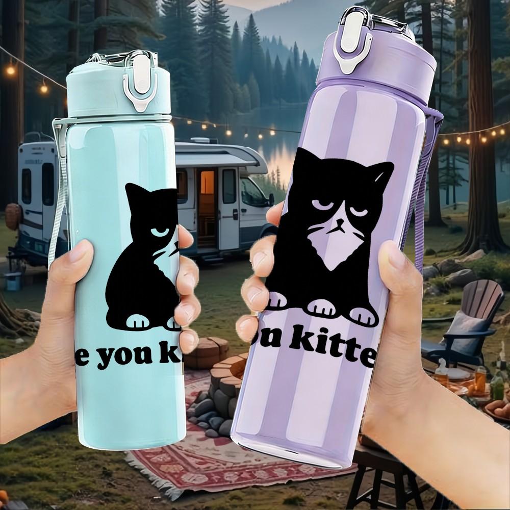 1PC Are You Kitten Me Black Cat 750ml Color Plastic Sports Water Bottle Leakproof Flip Straw Lid Suitable for Sports Office Home Use