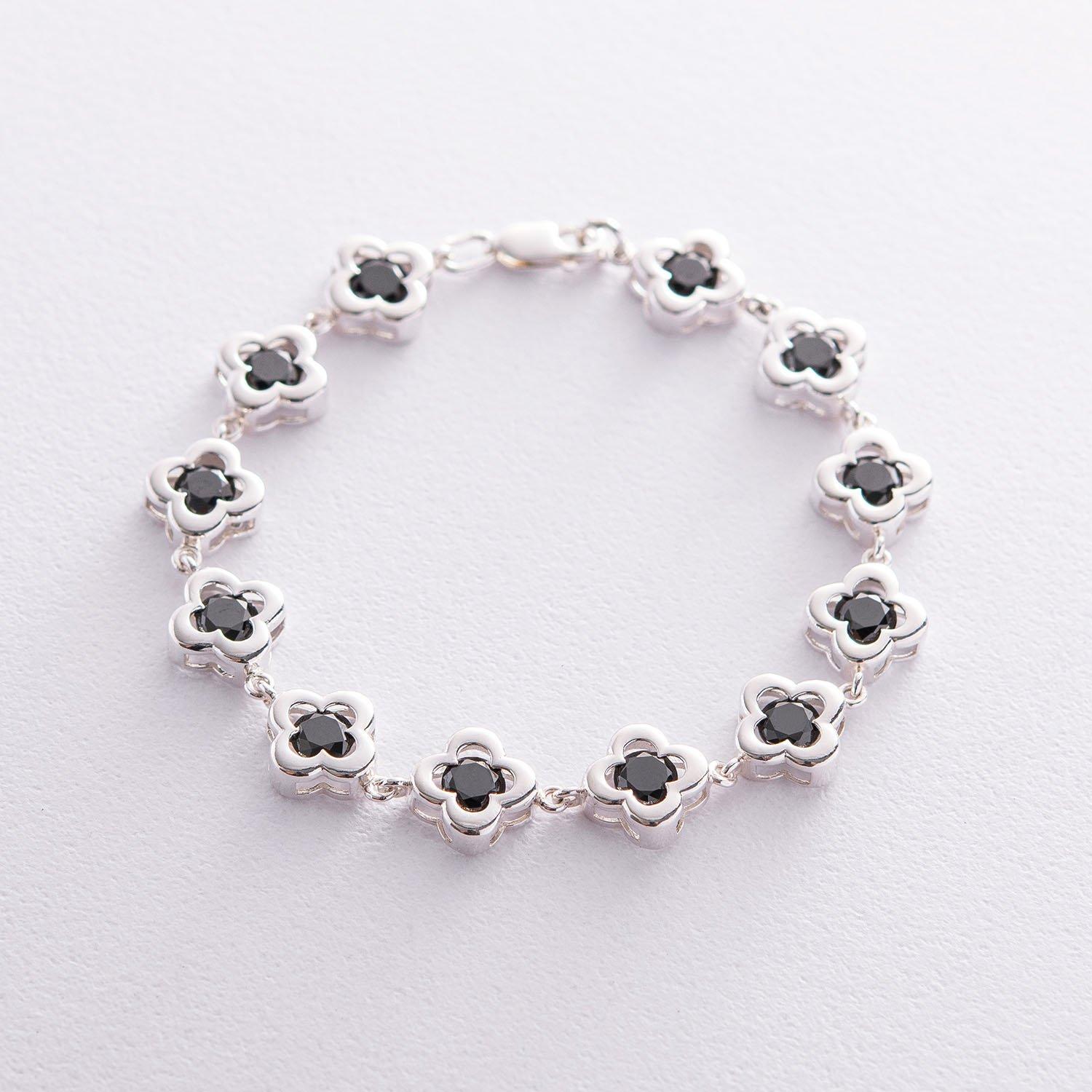 

Срібна каблучка Конюшина (чорні фіаніти) Oniks 18 cm срібний