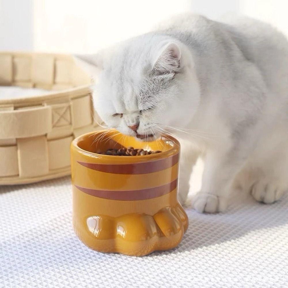 Slanted Mouth Ceramic Cat Bowl Large Capacity High Foot Bowl Drinking Bowl Water Bowl  Pet Feeding