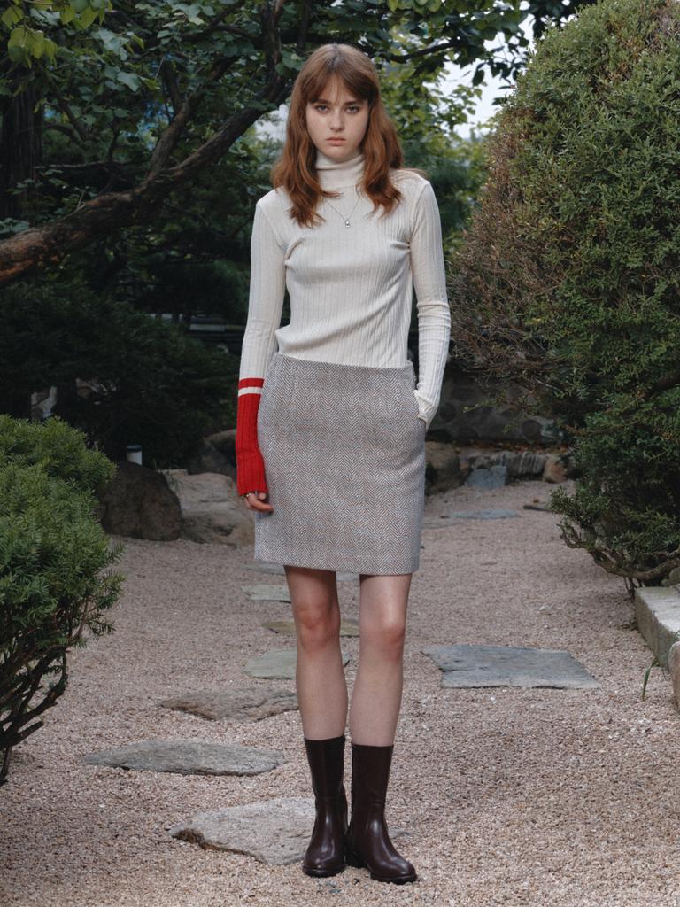 Muse Mienne Tweed Wool Mini Skirt-Beige