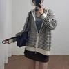 Autumn and Winter New Tops Contrasting Colors Striped Knitted Cardigan Women's Loose Sweater Design Sense Women's Hoodie Jacket