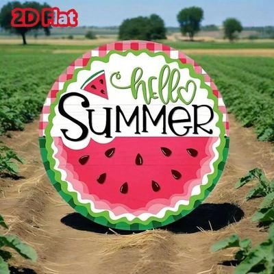 Metal Wall Art Hello Summer Buffalo Check Stripes Durable Porch Decoration