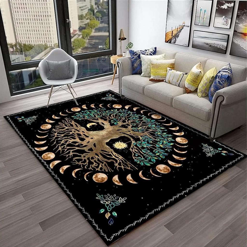 Rainbow Tree of Life Fantasy Rug Durable Floor Mat for Living Room Bedroom, Psychedelic Fantasy Home Decor Carpet