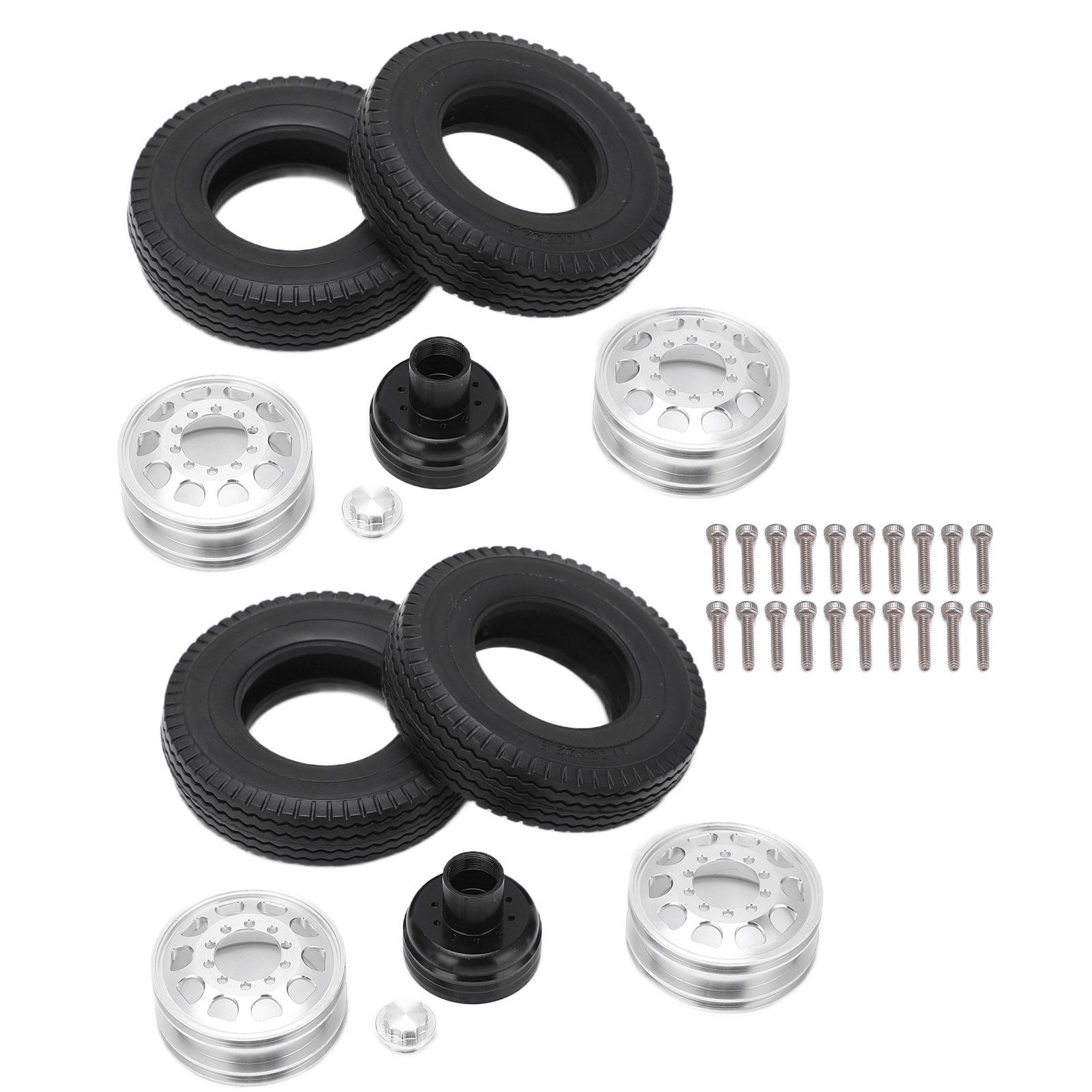 

2pcs RC Alloy Rear Wheel Hub Rims with 21mm Width Rubber Tires for Tamiya 114 Tractor Dump Truck