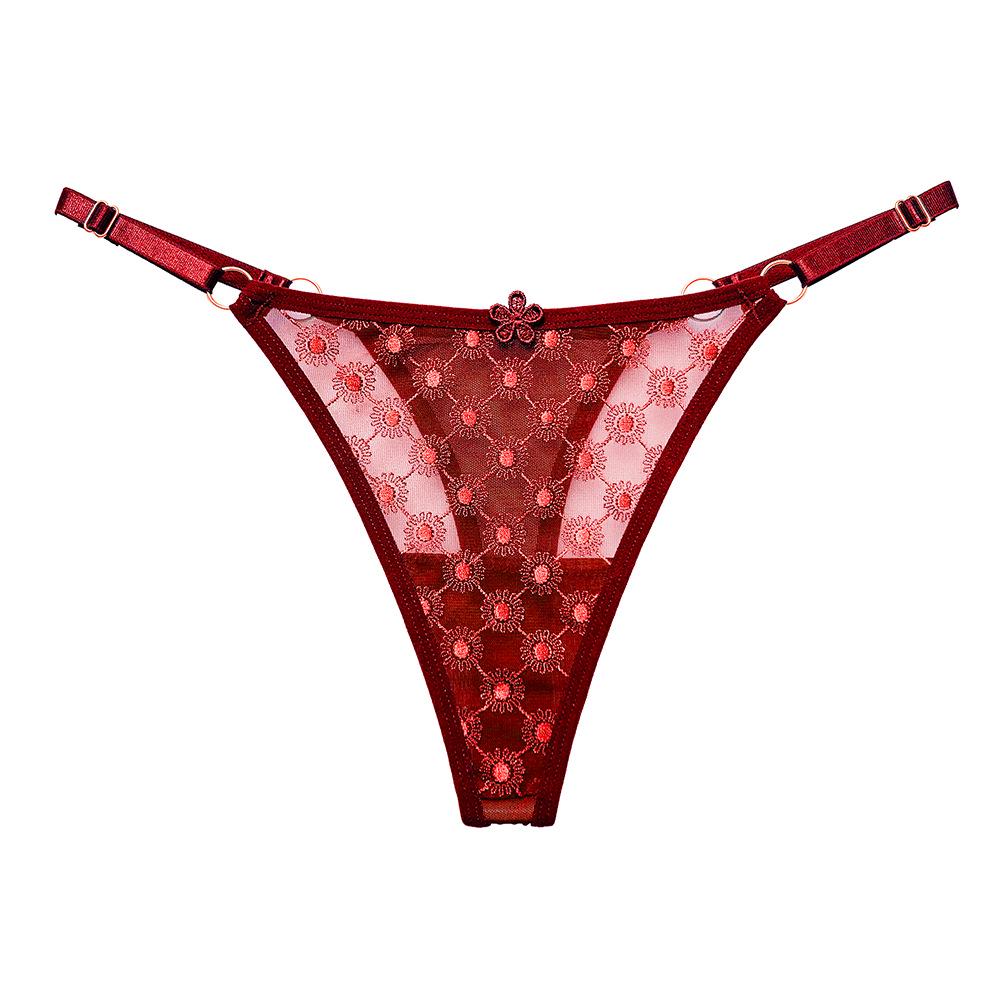 Korean Micro-Sexy Low Waist Jacquard Thong with Adjustable Thin Mesh Design