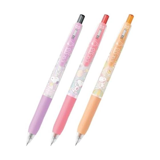 Zebra Snoopy Sarasa Clip Gel Pen, 0.5mm, Wakuwaku Stationery Yumekawa Art, 3 Color Set JJ29-SN-WS-AZYA3