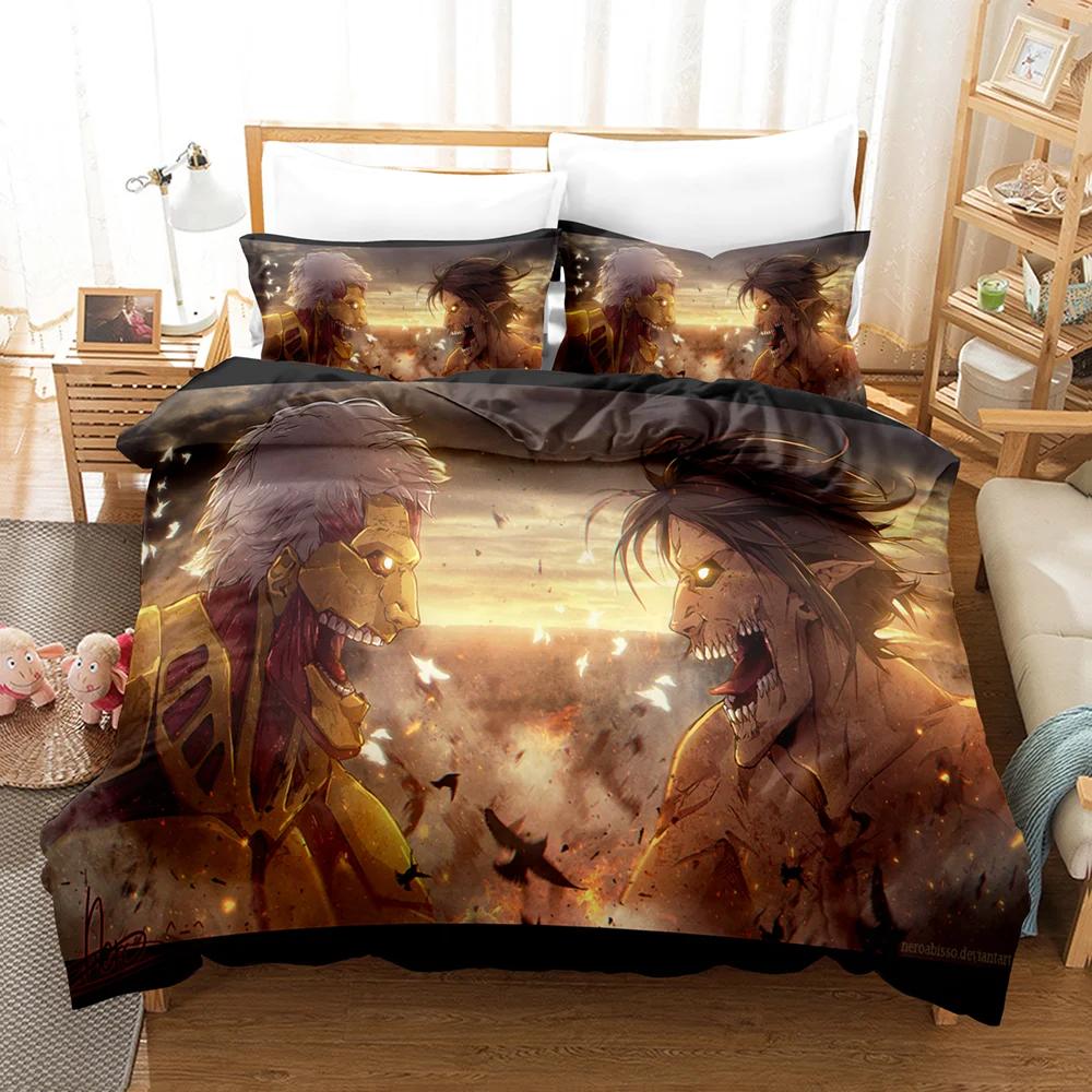 New Anime Attack On Titan Bedding Set Kawaii Loli Boy Duvet Cover 3D Print Japan Cartoon Bed Quilt Cover Pillowcase No Sheets