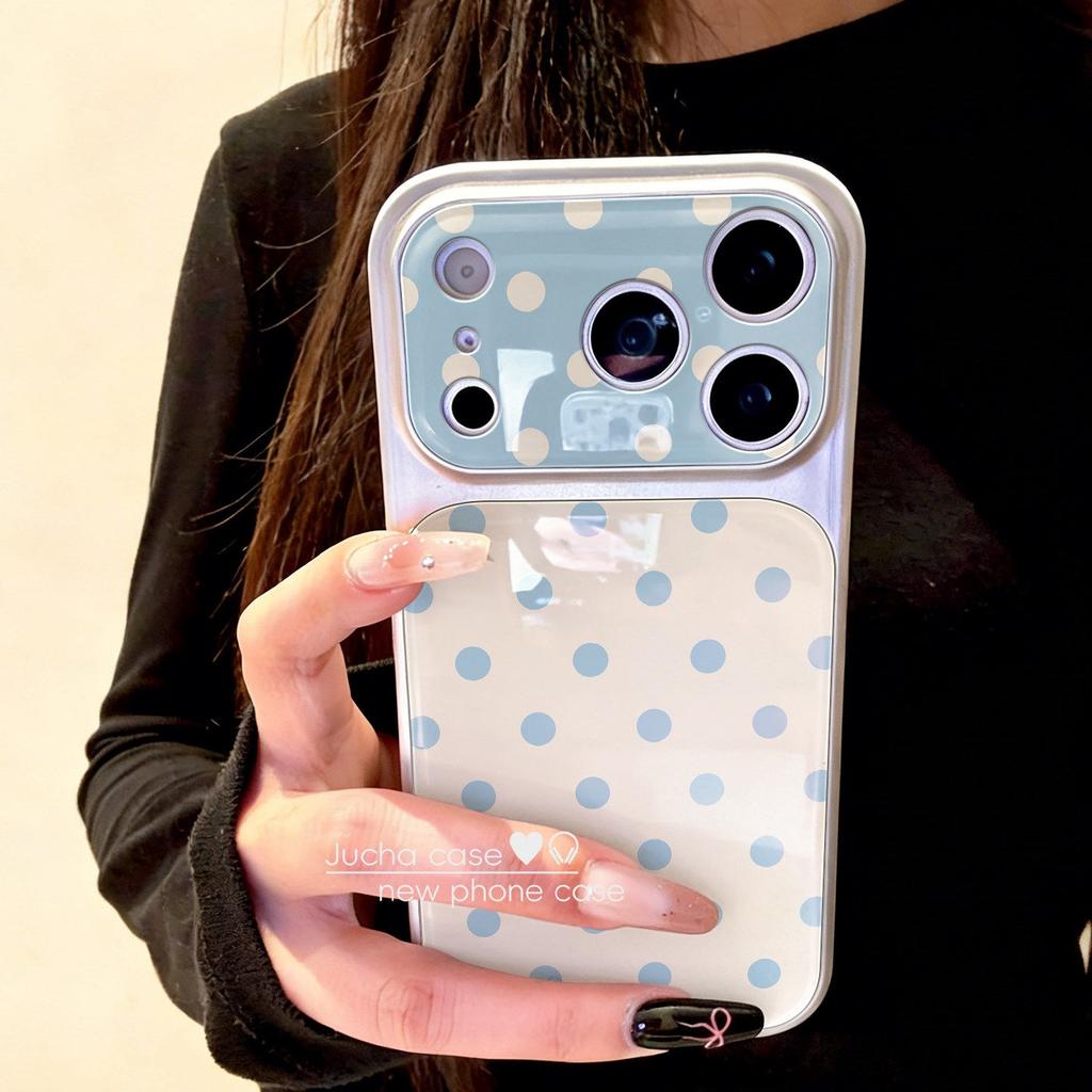 Applicable To Iphone11 Mobile Phone Case All-inclusive Lens, New Apple 11 Pro Advanced Female Contrasting Color Blue and White Polka Dots