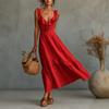 European and American women's summer new French ruffled spaghetti strap dress, linen-textured vacation maxi dress