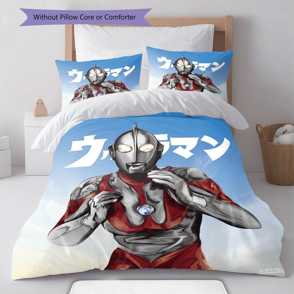 Three-piece cartoon Ultraman Tiga printed bedding set,(1*Duvet Cover + 2*Pillowcase, Without Core) suitable for bedroom use.