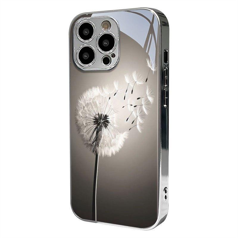 Fresh and Simple White Dandelion Electroplated Silver Phone Case for iPhone 17 16 Pro Max 15 Pro Max 14 13 12 11