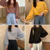 Women T-shirt Round Neck Lantern Long Sleeve Elastic Cuffs Tee Shirt Solid Color Loose Fit Pullover Tops Daily Wear