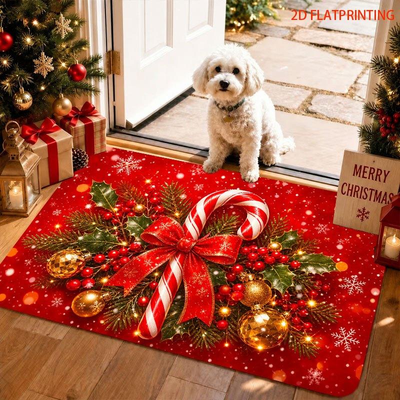 Christmas Candy Cane HOME Doormat Snowflake Sweet Welcome Rug Creative Lettering Entryway Mat Patio Sunroom Bar Floor Decor Mat