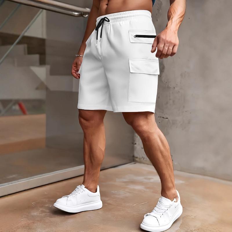 Mens Multi Pocket Drawstring Waist Cargo Casual Shorts With Zipper S белый