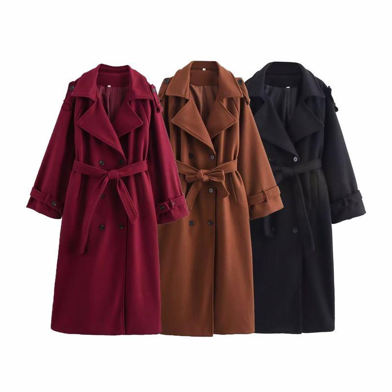 Kaslead New Arrival Women's Clothing Fashion Style Fashion Minimalist Loose with Belt Double Breasted Long Overcoat Outerwear