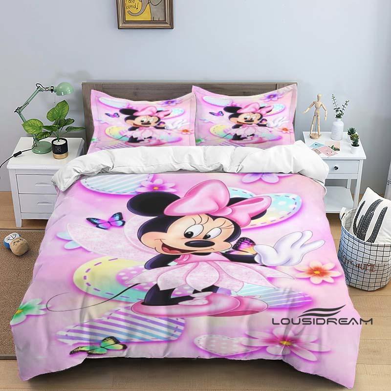 Minnie Mouse 3-piece cartoon bedding set, exquisite bedding set for adults and children, double and single beds, large size,