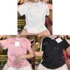 Tshirt With Butterfly Bow Pattern Polyester Short Sleeve Summer Casual Top For Women