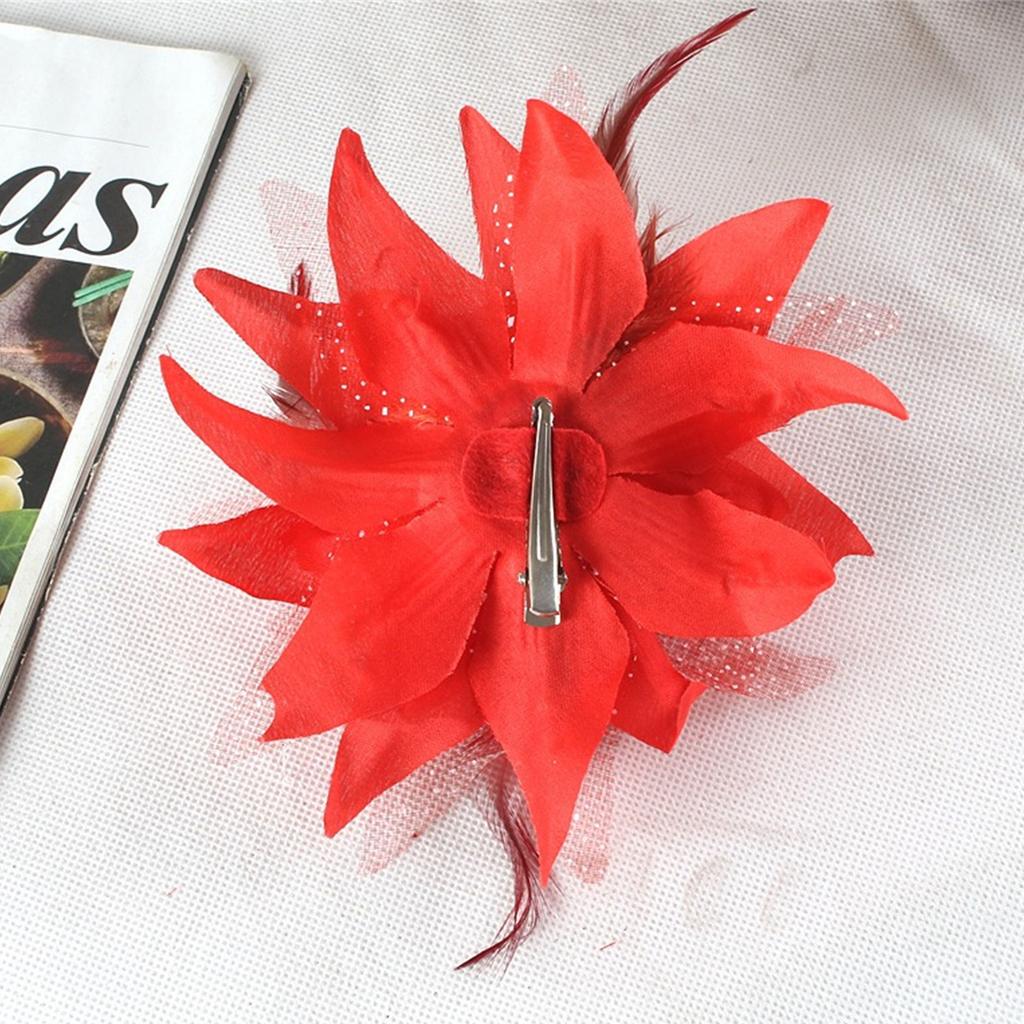 S161020 Large Lily Flower Hair Clip Feather Headpiece for Women Silk Cloth Foam Gauze Diameter 14CM