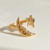 Yori 2025 Minimalist Stainless Steel Star Moon Open Ring 18K Gold Plated Thin Finger Jewelry Basic Style Wholesale
