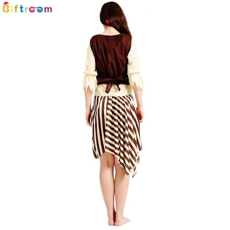 Eyecatching Beige Striped Skeleton Pirate Costume Unisex Design For Fun Halloween