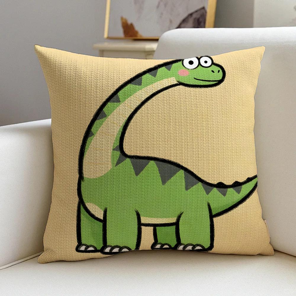 P-Cute Dinosaurs Cushion Cover Cushion Cover Pillowcase, Anti-Mite Invisible Zipper, Linen Sofa Cushion