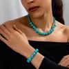 Bohemian Blue Turquoise Rice Bead Bracelet, Elegant Gift Bracelet Necklace Set