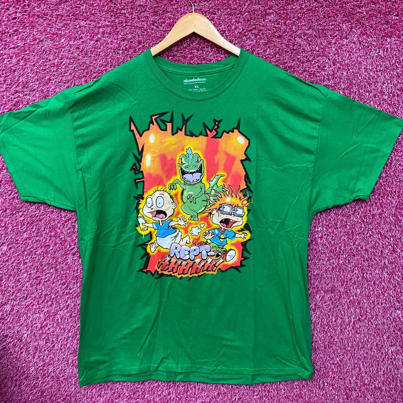 Nickelodeon Rugrats Reptar Rept-Aah! Tommy Chucky Green 100% Cotton T-shirt Mens Tees Top S