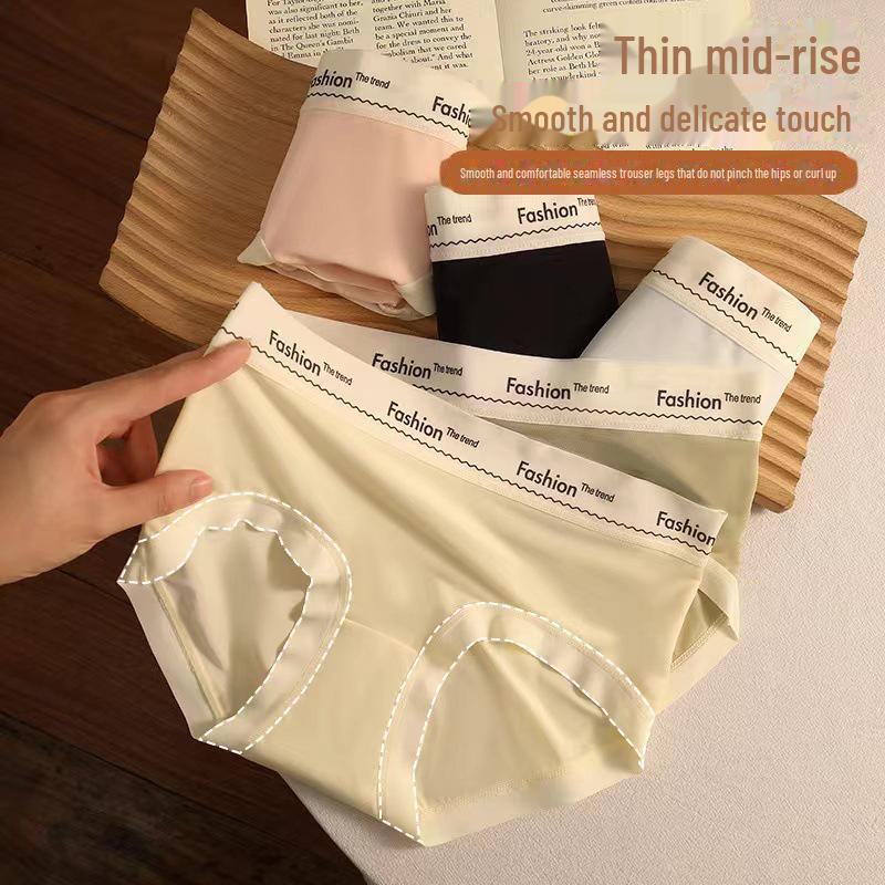 "Womens Seamless Mid-Waist Antibacterial Quick-Dry Underwear: Ultra-Thin Ice Silk, Breathable, Hip-Lifting Summer Pants for Girls & Students"
