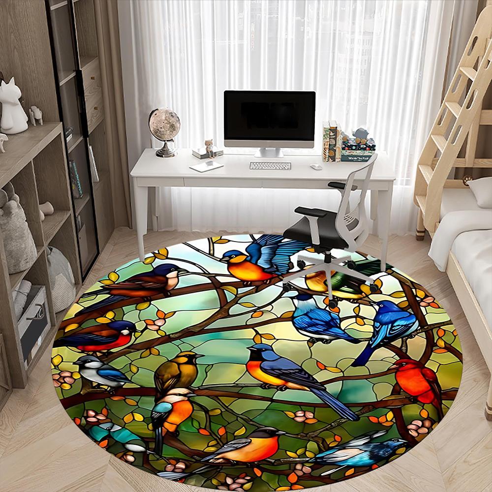 1pc Birds Nature Office Round Area Rug, Under Office Chairs Bedroom Living Room Home Decor, Room Deco