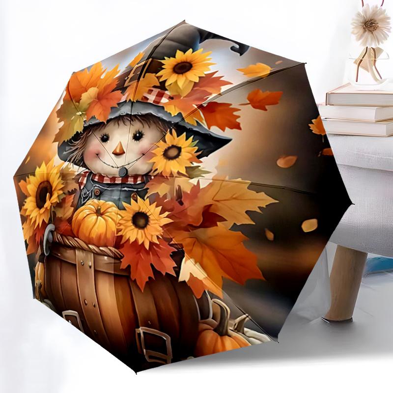 1pc Autumn Harvest Scarecrow Automatic Opening and Closing Practical Umbrella - Suitable for Various Occasions, Outdoor Activities, Lightweight and Du