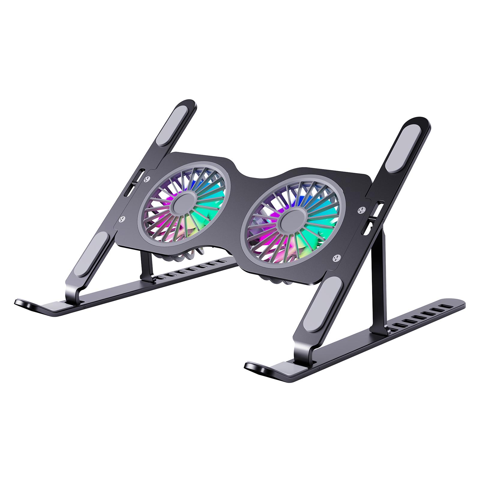 

R-JUST HZ45 Foldable Height Adjustable Dual Fan Laptop Cooling Stand Notebook Metal Cooler B
