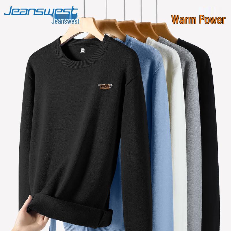 Jeanswest Men's American Retro Loose Fit Crew Neck Knit Sweater