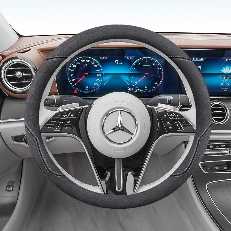 All-Season Suede Steering Wheel Covers for Mercedes-Benz E-Class, E300L, GLC260, and GLB220 38 cm