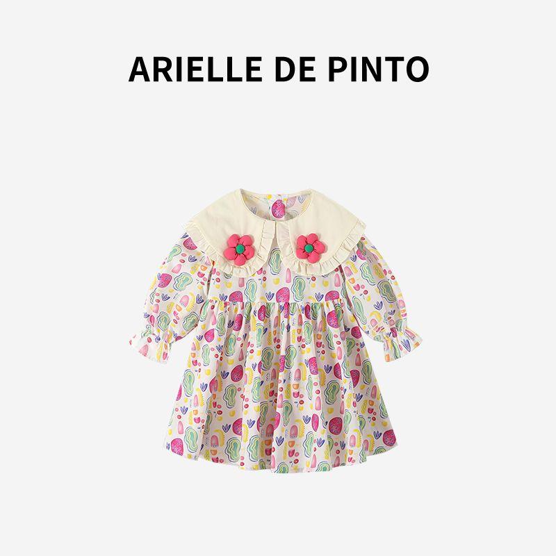 French Arielle De Pinto Girls  Autumn Dress, Stylish and Fashionable Doll Collar Children s Floral Dress Image color 130