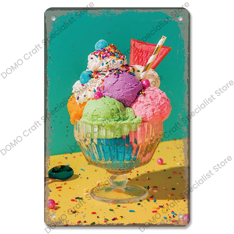 Summer Dessert Poster Vintage Metal Sign Ice Cream Cone Charlotte Metal Tin Plate Wall Decor for Cafe Shop Kitchen Living Room