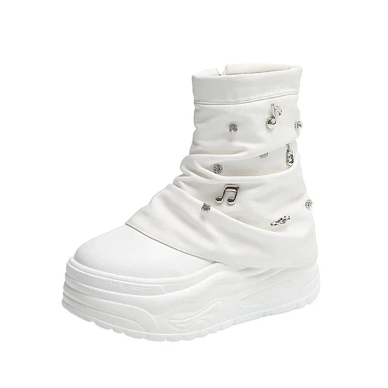 

Модные ботильоны на танкетке для женщин, осенне-зимние туфли на платформе с боковой молнией для женщин, удобные короткие современные ботинки для женщин 42 белый